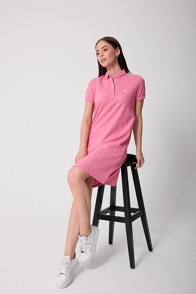 Miron Rochie tricotată cu mânecă scurtă, roz pentru femei, cu gât polo -2431