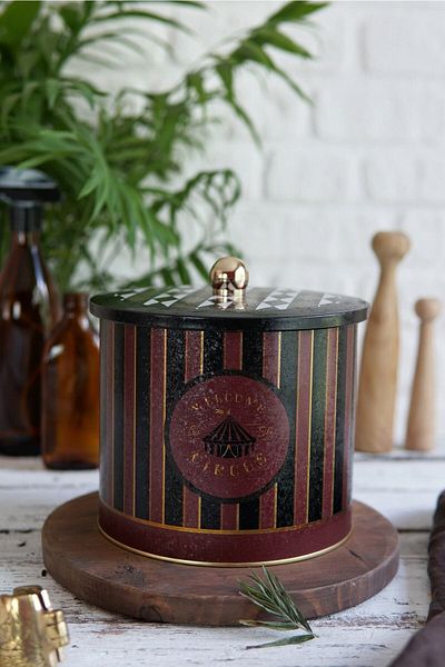 EVLE Circus Patterned Round Metal Storage Container, Food Storage Container 14 X 12.5 Cm, 1.7 Liter, Er142-9E