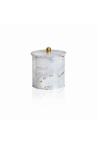 EVLE Ef147-51 Marble White Patterned Round Metal Storage Container 17.5 Cm