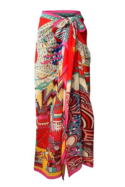 Bolder Curve Pareo Chiffon Pomegranate Flower&Dragon (Big Size)