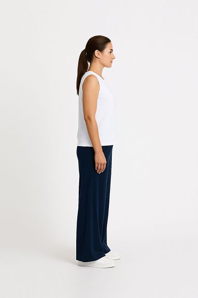 Cottonland Women's Katia Draped Wide Leg Elastic Waist Elastane Combed Cotton Trousers Dark Blue