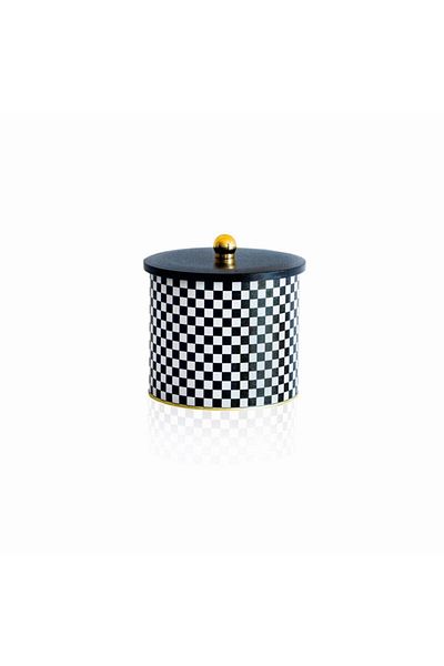 EVLE Ef146-g8 Checkers Black Patterned Round Metal Storage Container 17.5 Cm