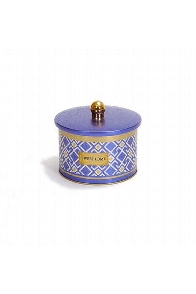EVLE Ef141-93 Turkish Blue_swt Home Patterned Round Metal Storage Container 14 Cm