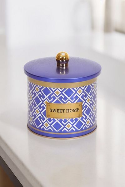 EVLE Ef142-93 Turkish Blue_swt Home Patterned Round Metal Storage Container 14 Cm