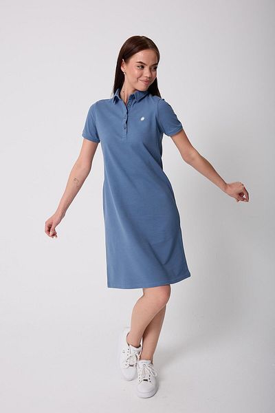 Miron Rochie tricotată pentru femei, albastră, cu gât polo - mânecă scurtă - 2431