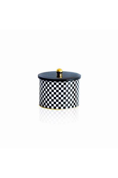 EVLE Ef145-g8 Checkers Black Patterned Round Metal Storage Container 17.5 Cm