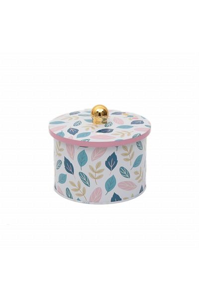EVLE Ef141-44 Leaf 3 Patterned Round Metal Storage Container 14 Cm