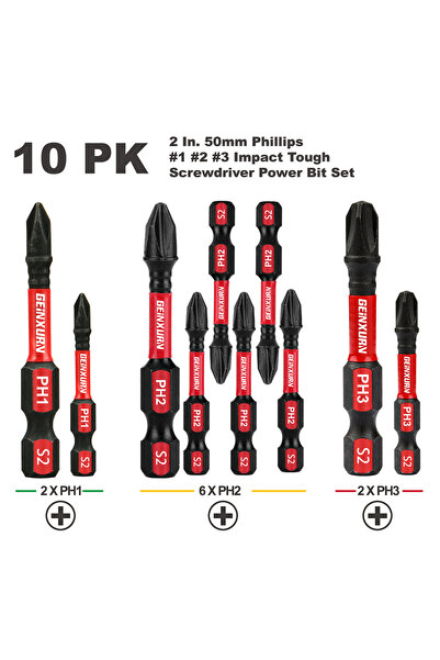 Choice 2 بوصة 10 قطع Geinxurn 2 بوصة Impact Tough #1 #2 #3 مجموعة رؤوس مفكات ...