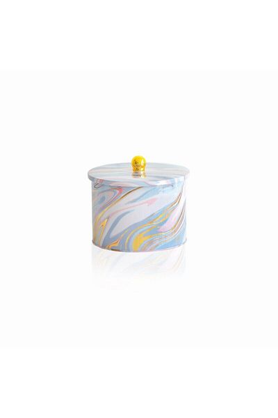 EVLE Ef145-ı0 Liquid Pink Patterned Round Metal Storage Container 17.5 Cm