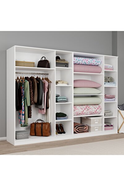 midoser Lucas 6 Kapaklı,15 Raf Bölmeli Yüklük & Askılıklı Geniş Elbise Dolabı-Gardırop Beyaz 190x270 cm