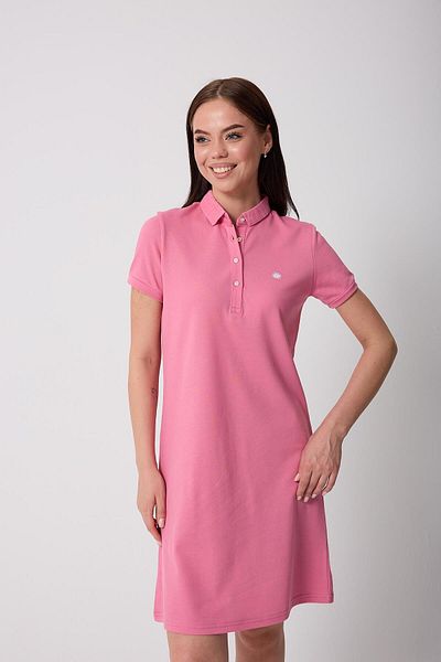 Miron Rochie tricotată cu mânecă scurtă, roz pentru femei, cu gât polo -2431