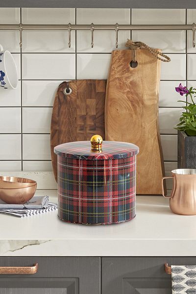 EVLE Ef146-ı3 Plaid(EKOSE) Patterned Round Metal Storage Container 17.5 Cm
