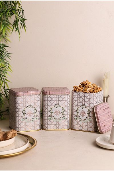 EVLE Erb25u7 Square Metal Storage Container 87x87x125, Set of 3, Rosy