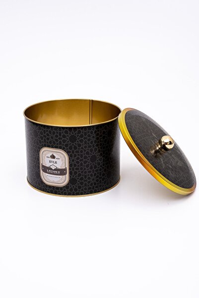 EVLE Trellis Patterned Round Metal Storage Container 14 Cm, Food Container - Organizer 17.5 Cm X 13 Cm Er145-v2