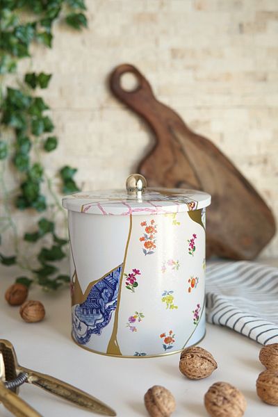 EVLE Kint Sugi Patterned Food Storage Container - Metal Storage Container 17.5 cm X 18 Cm, 4.1 Liter, Er147-3I