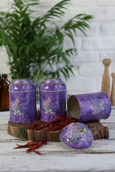 EVLE Efb0528 - Flower Purple Patterned Cylinder Metal Storage Container