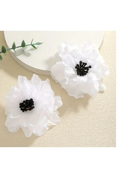 mos&more White Fabric Flower Brand Big Women's Earrings