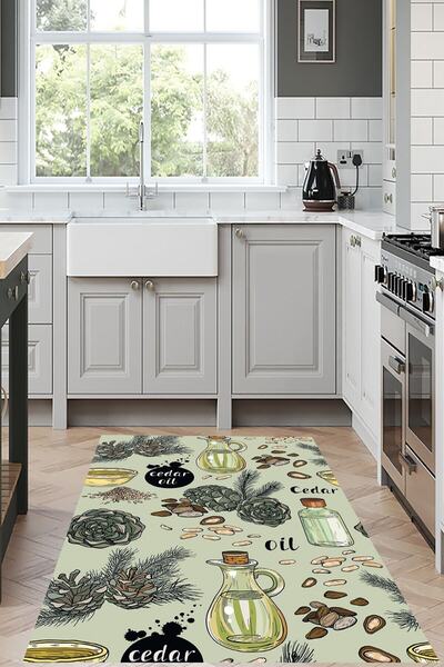 linazaitun Sebze Desenli Dijital Baskılı Kaymaz Taban Yıkanabilir Leke Tutmaz...