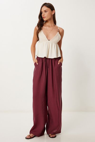 Lovelyİstanbul Wide Leg Comfortable Modal Trousers Claret Red Lmx0090
