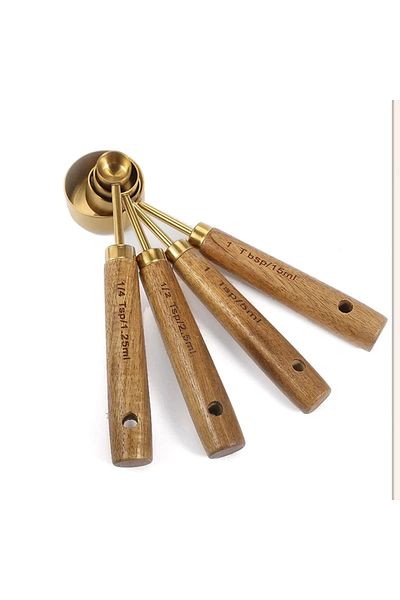 Choice 4 Pcs-x 4/8pcs Wooden Handle Stainless Steel Measuring Cups Spoons Baking Tools Coffee Measuring Spo