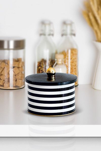 EVLE Ef141-g9 Line Black Patterned Round Metal Storage Container 14 Cm