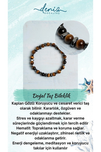Deniz Doğal Taş Sertifikalı Kaplan Gözü ve Hematit Doğal Taş Bileklik
