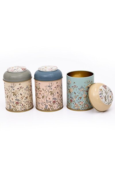 EVLE 3-Piece Metal Storage Container Set 9 Cm Erzak Container Jar Set, Botanica Erb05u2