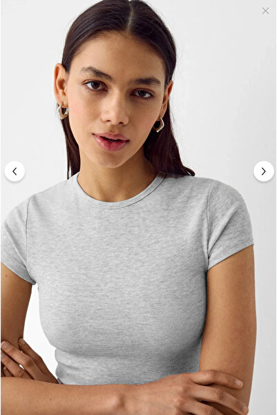 NATUFIAN STORE Kadın Kısa Kol Bedene Oturan Bisiklet Yaka Tişört Short Fitted