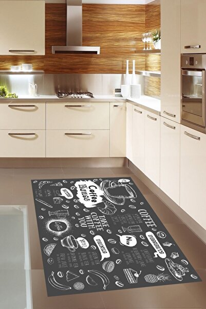 linazaitun Coffee Yazılı Geometrik Desenli Dijital Baskılı Kaymaz Taban Yıkan...