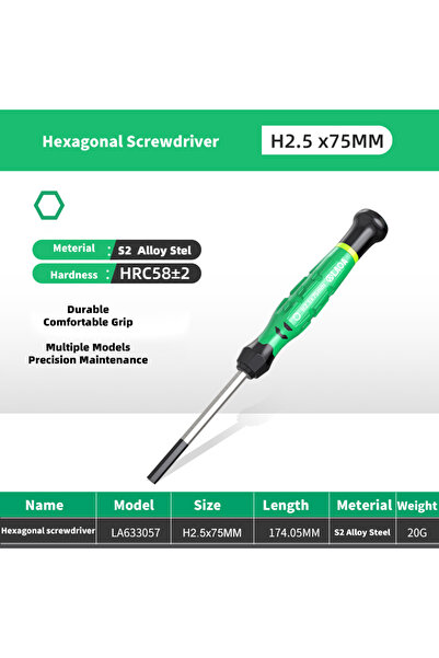 LAOA مفك براغي سداسي صغير 2.5 × 75 مم، قطعة واحدة، مع مغناطيسية S2، مفك براغي...