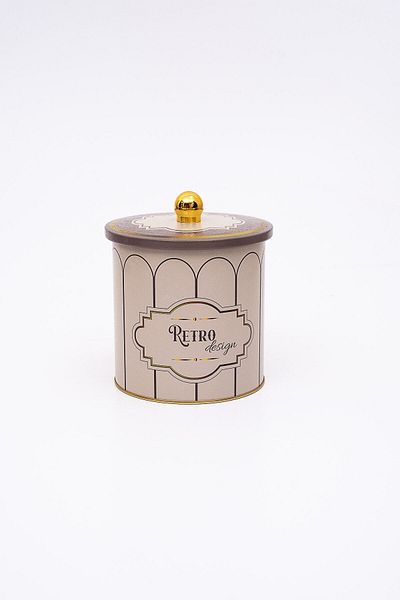 EVLE Retro Patterned Round Metal Storage Container, Food Storage Container - Organizer 14 Cm X 15 Cm Er143-u6