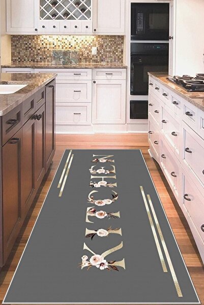 linazaitun Gri Kitchen Yazılı Yıkanabilir Kaymaz Taban Leke Tutmaz Modern Mut...