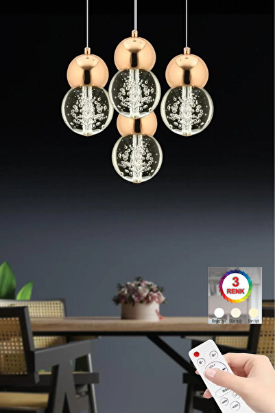 İstanbul Avize İstanbul Avize Uzay 4'lü Gold Kumandalı Üç Renk Led Modern Lüx Ledli Avize