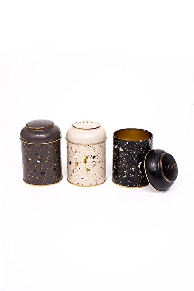 EVLE 3-Piece Metal Storage Container Set 9 Cm Food Container Jar Set, Terrazo Erb05u4