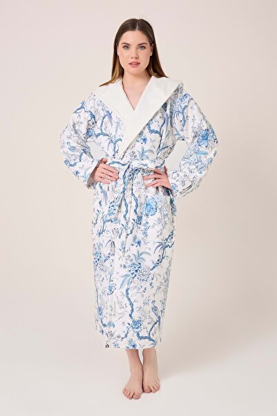 VEVİEN HOME Μπουρνούζι με κουκούλα με μοτίβο Blue Gladiolo Fiore Ψηφιακή εμπριμέ μπουρνούζι σπα Θερμικό μπουρνούζι σάουνας μπάνιου