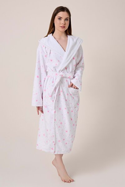 VEVİEN HOME Μπουρνούζι με μοτίβο Cherry Blossom Ψηφιακό εμπριμέ με κουκούλα Μπουρνούζι σάουνας θερμικού μπάνιου