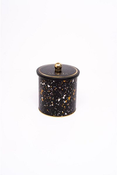 EVLE Terrazo Patterned Round Metal Storage Container, Food Storage Container - Organizer 14 Cm X 15 Cm Er143-1h