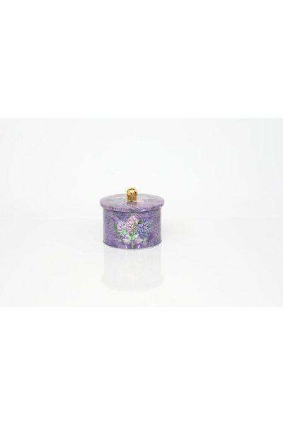 EVLE Ef141-28 Flower Purple Patterned Round Metal Storage Container 14 Cm