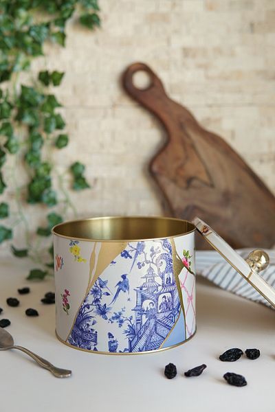 EVLE Kint Sugi Patterned Round Metal Storage Container, Food Storage Container 14 X 12.5 Cm, 1.7 Liter Er142-4I