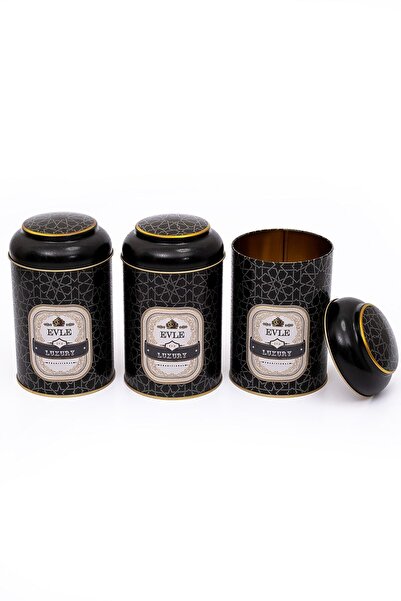 EVLE 3-Piece Metal Storage Container Set 10.5 Cm Food Container Jar Set, Trellis Erb04v2