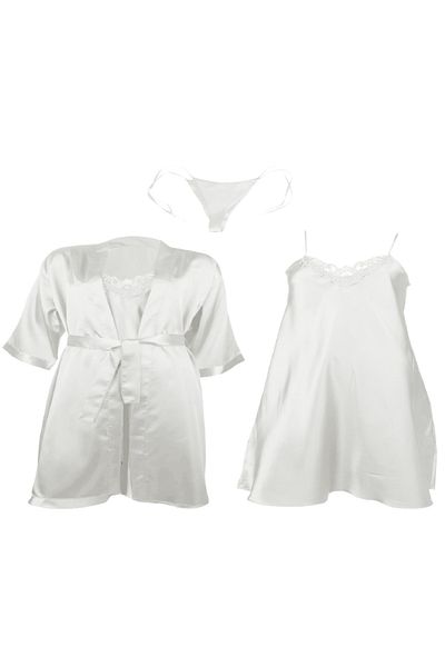 ZENCHES Satin Dressing Gown - Satin Nightgown - Panties Dowry Set