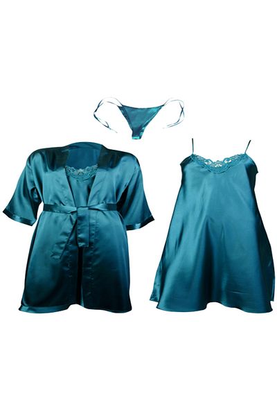 ZENCHES Satin Dressing Gown - Satin Nightgown - Panties Dowry Set