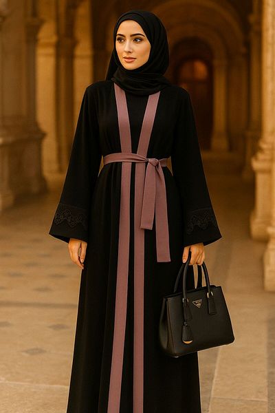 Neva Style Belted Dusty Rose Hijab Abaya 55440Gk