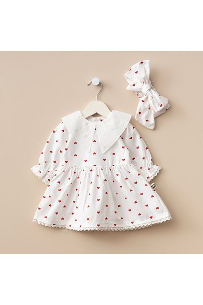 Minimus Newborn Baby Girl Daisy Cotton Dress Triangle Collar Guipure Woven Baby Dress Set with Hairband