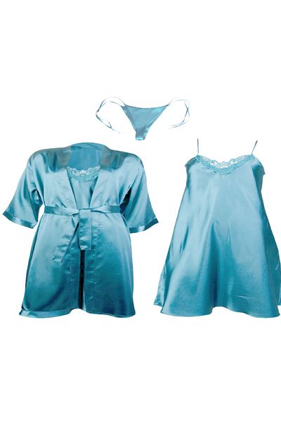 ZENCHES Satin Dressing Gown - Satin Nightgown - Panties Dowry Set