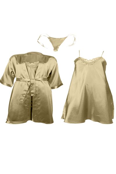 ZENCHES Satin Dressing Gown - Satin Nightgown - Panties Dowry Set