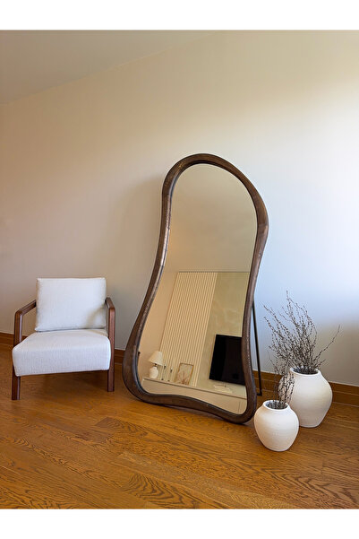 EFFE YAPI DEKOR DOĞAL AHŞAP ÇERÇEVELİ 180X100 CM ( CEVİZ ) AYAKLI BOY AYNASI