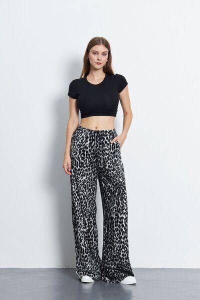 My Peak Cirstina Gray Leopard Patterned Trousers