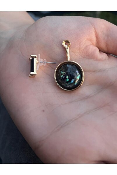 Glowy&Co. Noir Glow Dönüştürülebilir Taşlı Küpe – Kararmaz Çelik Altın Renk