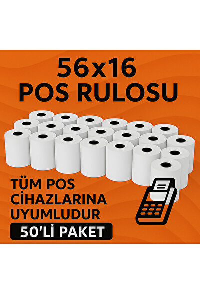 ANI OFİS KIRTASİYE A K 56x16 Termal Pos Kağıdı Rulosu 50'li - Tüm Pos Cihazlara Uyumlu